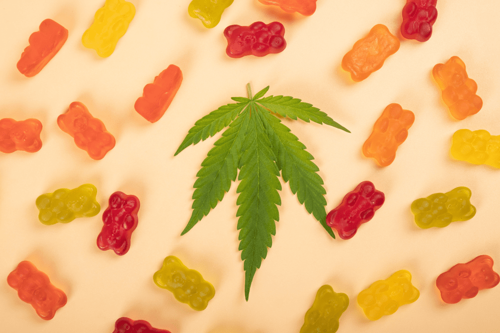 CBD gummies with cannabis leaf