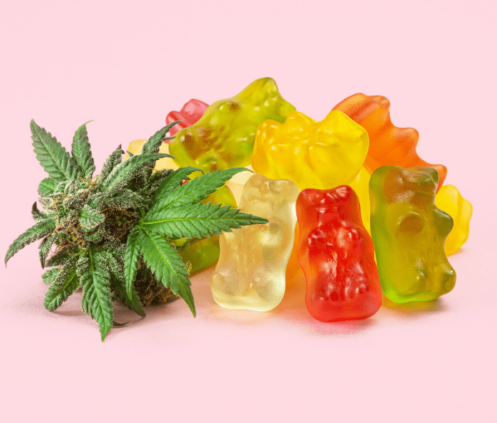 Gummies pink background