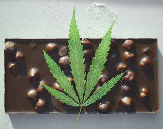 leaf over a nut chocolate bar
