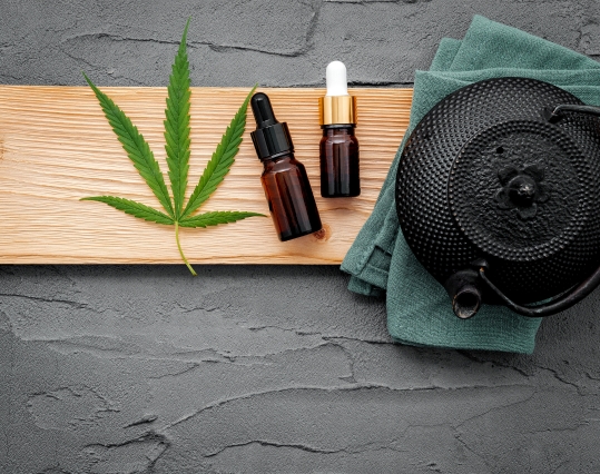 CBD oil and a teapot