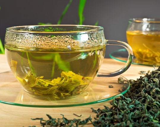 Tea steeping in a clear cup